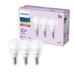 Mehrfachpackung 3x Philips Glühbirne LED E14 Birne Matt 5W 470lm - 827 Extra Warmweiß